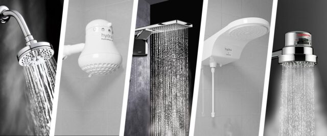 Diferentes chuveiros e seus designs modernos