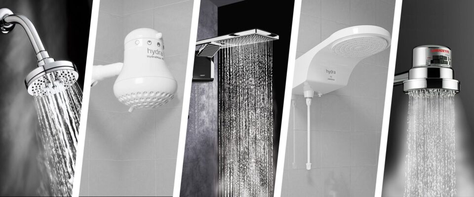 Diferentes chuveiros e seus designs modernos